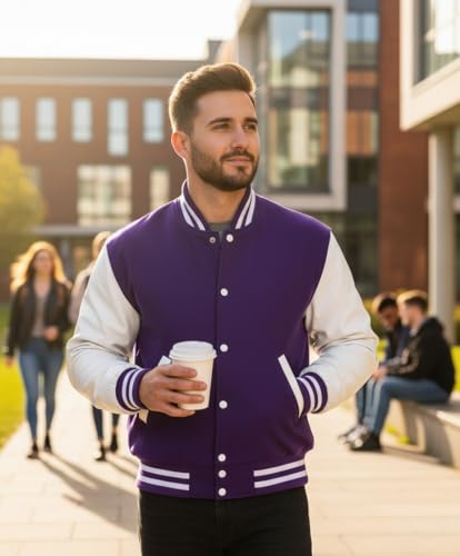Image of Mens Varsity Letterman Baseball Bomber Jacket | Casual Fashion Wool & Faux Leather College /High School Jackets
