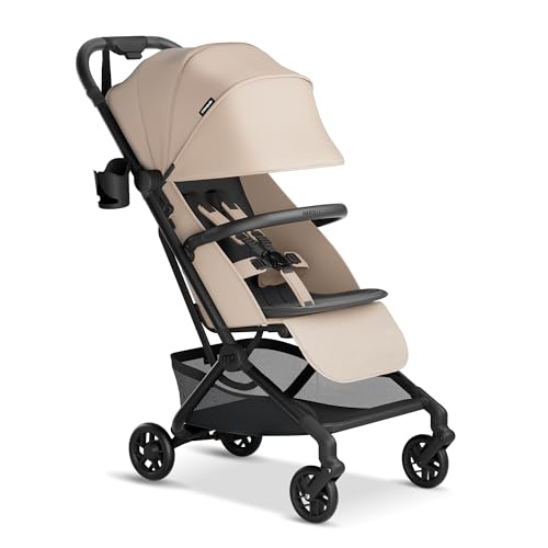 Image of Mompush Velo Lightweight Travel Stroller, Compact & Airplane-Friendly for Baby and Toddler, Lie-Flat Seat, One-Hand Fold, with Leather Bumper Bar, Shoulder Strap, Raincover, Storage Bag & Cup Holder