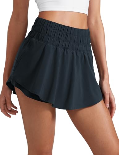 Image of CRZ YOGA Ruffle Skirt Overlay Athletic Shorts | High Waisted, Quick Dry, Lightweight, Flowy, A Zip Pocket, for Women