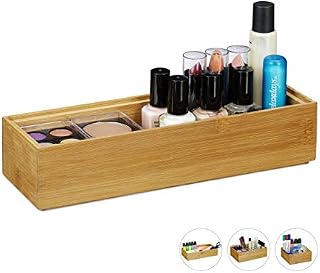 Relaxdays Bamboo Storage Box, Stackable, Natural Look, Kitchen Organiser Bins, Bathroom, HxWxD: 5 x 23 x 7.5 cm, Natural