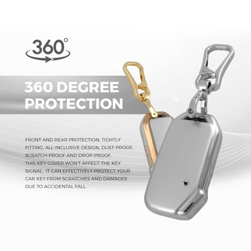 Image of Keyzone DTPU Key Cover & Alloy Keychain for Kia Carens Seltos, Sonet 2023 Onwards, 3 Button Smart Key (Silver)