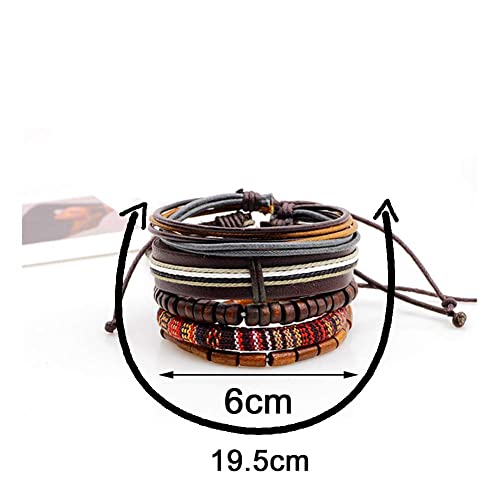 Hilai Unisex Mixed Bracelets Adjustable Handmade Multi Strand Braided Cowhide Bracelets Woven Leather Wristbands Wooden Beads Bracelet Wrist(1set of 5 pcs) steampunk buy now online