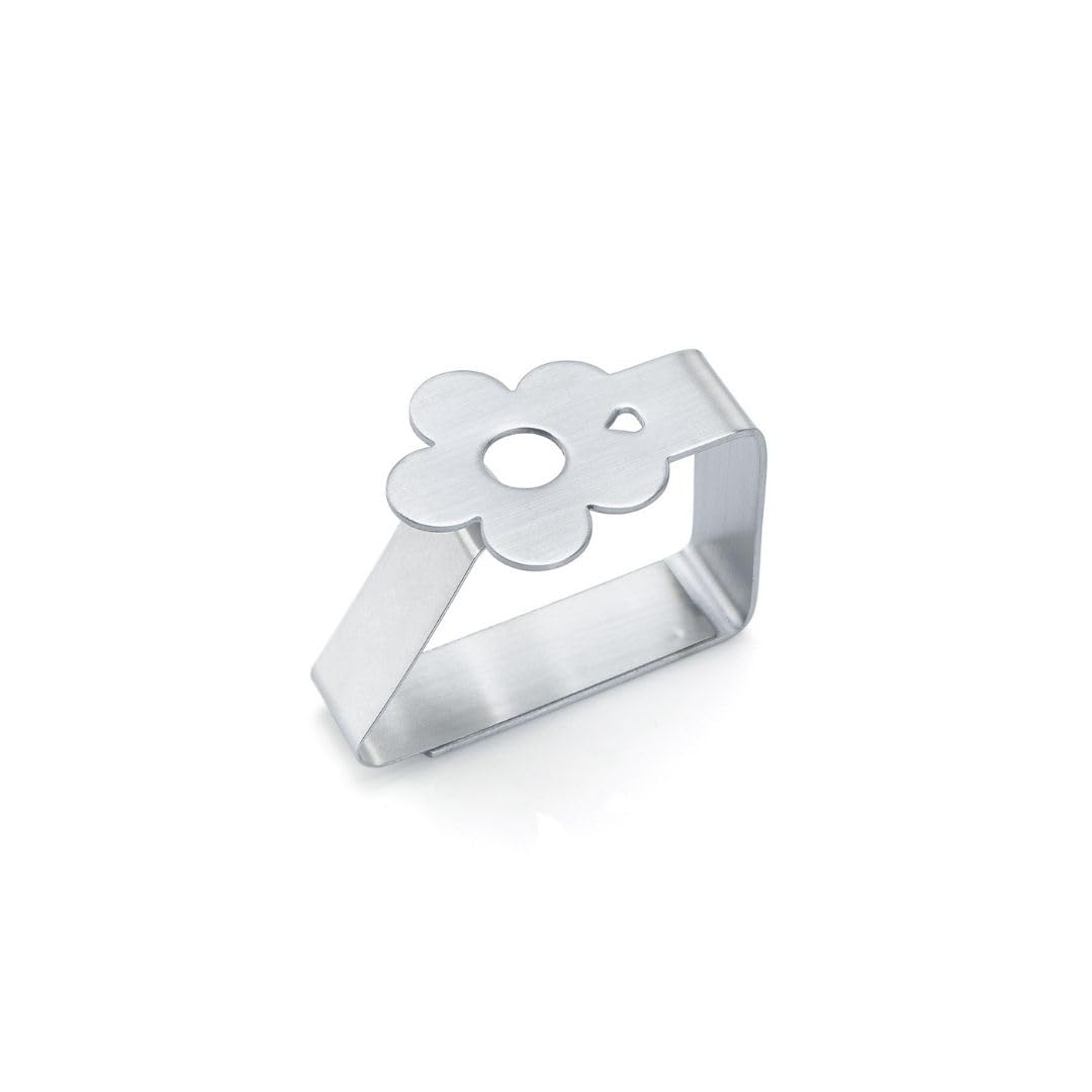 Pinzas para Mesa Exterior - Pack 4 - Clips Mesa de jardín Exterior - Sujeta manteles para Mesa de terraza - Agarra manteles - Acero Inoxidable - Accesorios Autocaravana (Flor)