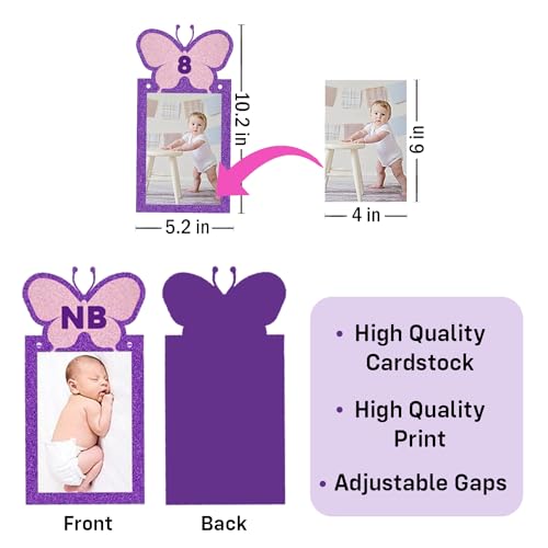 Image of Party Propz 12 Months Photo Banner for Birthday - Butterfly Theme Photo Banner(Cardstock) for First Birthday | 1-12 Month Photo Frame Banner | New Born 0 to 12 Month Photo Banner Frames 12 months