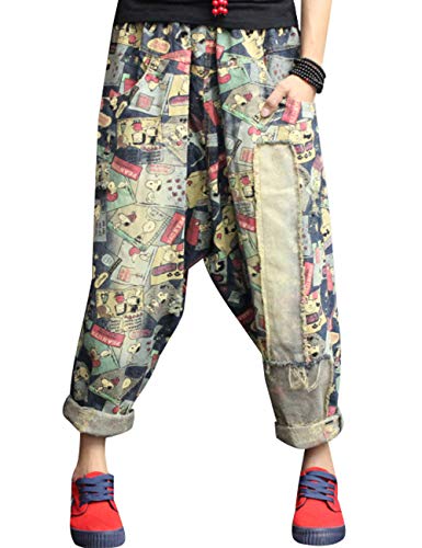 Women's Elastic Waist Harem Pants Drop Crotch Ripped Jeans Style 6