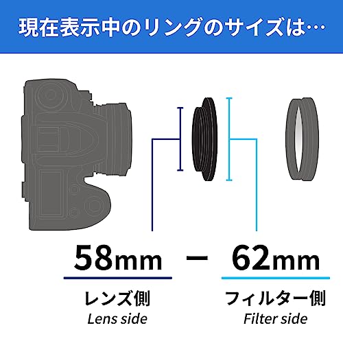 Anillo Adaptador Kenko STEP-UP - Lente 58 mm a Filtro 62 mm - Negro - KSUR-5862 miniatura 2
