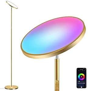 Torkase Lampadaire LED Smart compatible avec Alexa et Google Home 25 W pour salon, chambre à coucher, bureau, pub, hôtel, doré