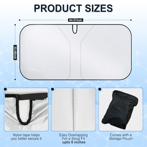 Image of SINGARO Universal 300T Car Windshield Sun Shade, Foldable Reflective for Windshield & Window Shades with Overlapping Design, Car Interior Accessories (64.5 inch L x 33 inch W)