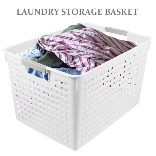Panier à linge en plastique grand format blanc SHINEOFI polyvalent