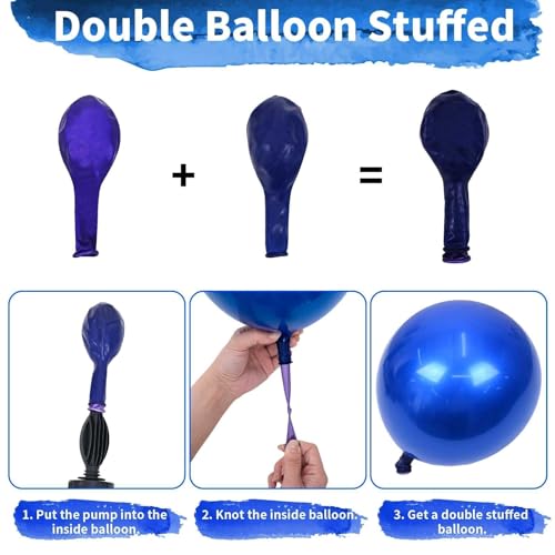 Image of Blue Balloons, 12 Inch Double Stuffed Metallic Light Blue Mixed Latex Balloon, Chrome Dark Navy Confetti Helium Balloons for Boys Men Birthday Baby Shower Graduation Space Theme Party Decorations