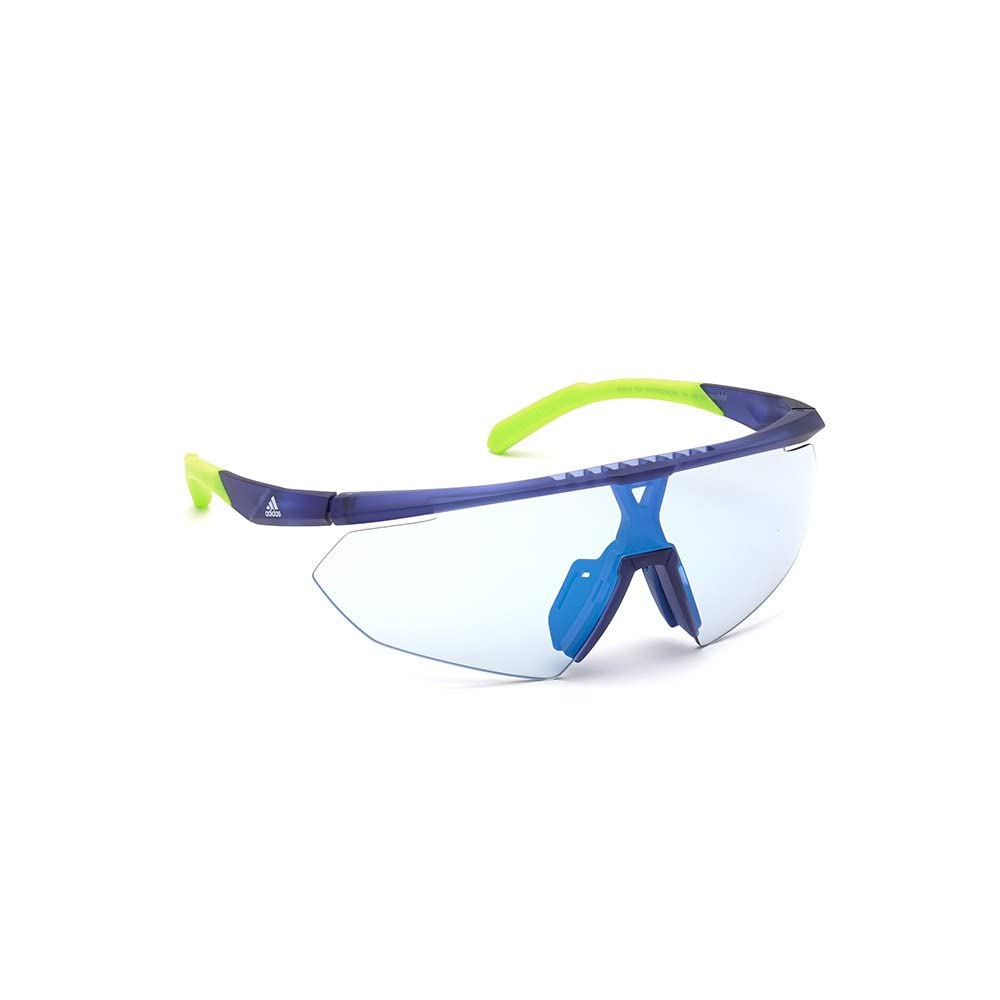 adidas Sport SP0015 Herren-Sonnenbrille, Schlanke und Leichte Sport-Sonnenbrille, Masken-Form, Photochromatisch Blau-Verspiegeltes Glas, Mattblau