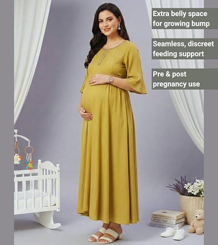 Image of DUMMY SHAPE Pregnancy Dresses for Women Cotton | Floral Anarkali Flare Kurta with Dual Nursing Zippers | Pregnancy & Breastfeeding | Feeding Kurtis | Baby Shower | Gifts for Pregnant Woman