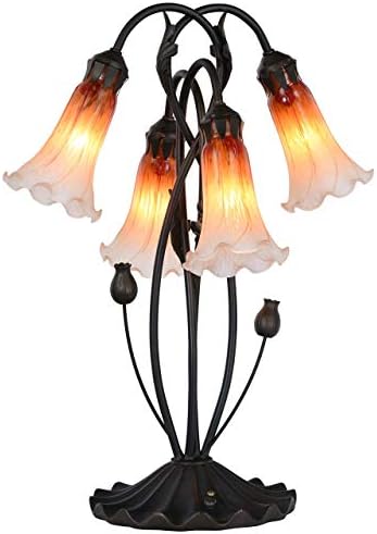 Bieye L10699 Lily Flower Blown Glass Accent Table Lamp for Living Room Bedroom Decoration (4-Light, Orange)