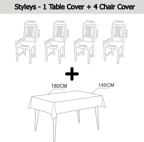 Image of Styleys Dining Chair Covers with Rectangular Table Cover | Waterproof Dining Table Cloth for Dining Room - 1 Table Cover + 4 Chair Cover, Teal Paisley Print, XKFSZB-14A