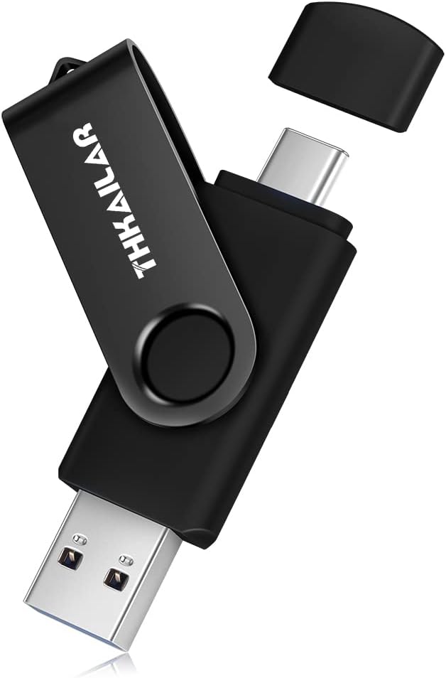THKAILAR 256gb USB Flash Drive-2 in 1 USB C Flash Drive Compatible with Android Phone PC Galaxy Mac Pro Laptops PC High Speed Data Transfer(Black)