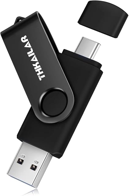 THKAILAR USB C Stick 128GB USB 3.1 Memory Stick 2in1 Dual Flash Drive Metal Swivel Design Thumb Drive for Smartphone/Computer/Tablet/Laptop(Black)