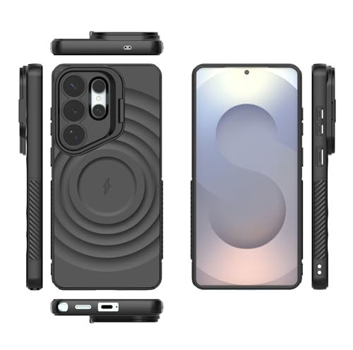 Image of LuxuryKase Shockproof Case for Samsung Galaxy S26 Ultra | Ripple Pattern | Camera Protection | Inner Velvet Fabric Lining | Protective Cover with Enhanced Grip & Wireless Charging Support - Black