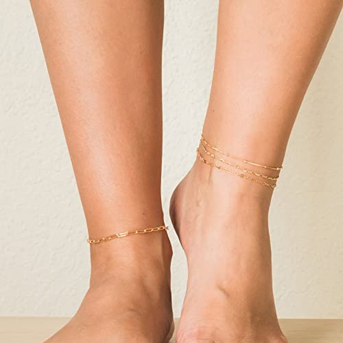 Dearmay Gold Anklets For Women Waterproof Ankle Bracelets For Women Dainty Simple 14K Gold Plated Paperclip Figaro Anklet Bracelets For Women Layered Cute Anklets Set Jewelry Gift For Women Teen Girls #TOP7