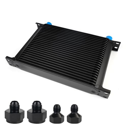 25 Row AN10 10AN Transmission Oil Cooler Kit Stacked Plate With 6AN 8AN Adapter Universal Engine Transmission British Radiator Oil Cooler Condenser Aluminium Alloy Black