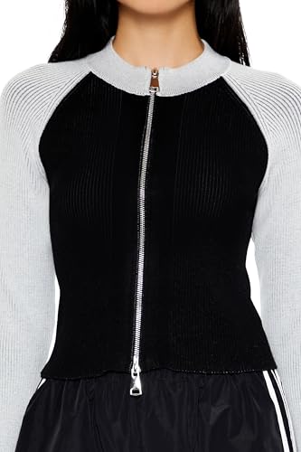 Forever 21 Women's Two-Tone Raglan Zip-up Sweater3