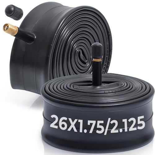 MetersGod 2本,26x1.75/1.95/2.0/2.10/2.125 自転車チューブ,26x1.75-2.125 自転車タイヤに対応,米式バルブ32mm,ブチルゴム,適用マウンテンバイク、クロスバイク、シティバイク,MGN007