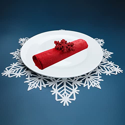 Snowflake Placemats Set Of 6 Laminated Metallic Vinyl Round 15 Inch Diameter Winter Festival Table Decorations For Holiday Christmas Party Feast Come W/ Matching Coaster By Snowkingdom (White, 12 Pcs) #TOP1