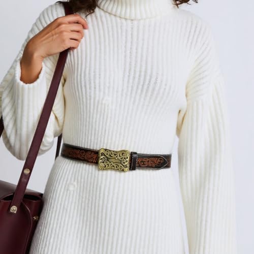 Western Themed Fashion Belt Stylish Wide Waist Sash with Embossed Rustproof Hardware for Daily Wear Travel Occasion3