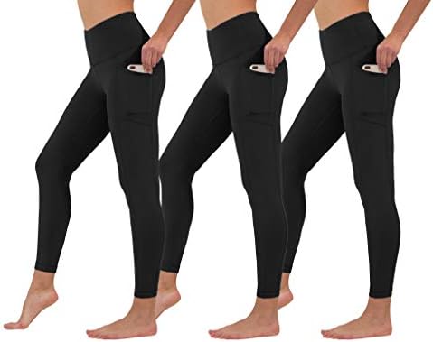 Yogalicious High Waist Ultra Soft Ankle Length Leggings with Pockets - Black 3 Pack - Medium