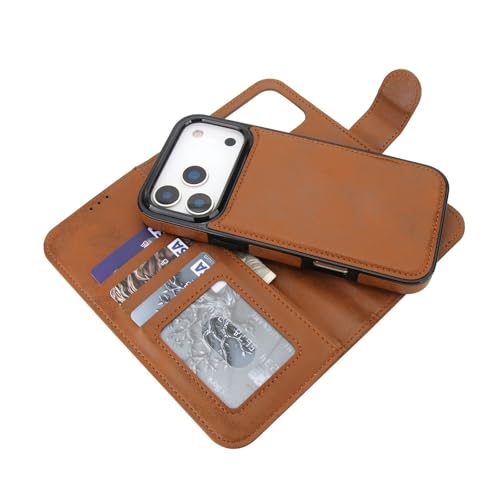 Étui iPhone 17 Air avec portefeuille magnétique amovible en cuir marron