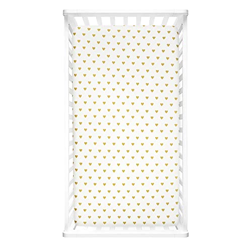 Image of Lush Decor Baby Boho Metallic Hearts Allover Hearts Soft & Plush Fitted Crib Sheet, 52 inchx 28 inch x 9 inch, White & Gold
