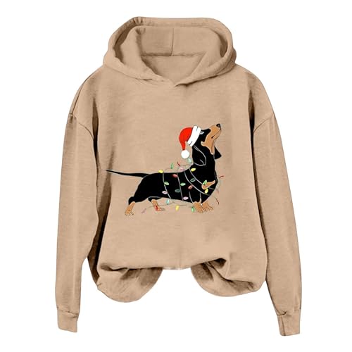 Sudaderas con capucha para mujer, con estampado de animales, de manga larga, holgada, para invierno, informal, para mujer, 05#_caqui, M