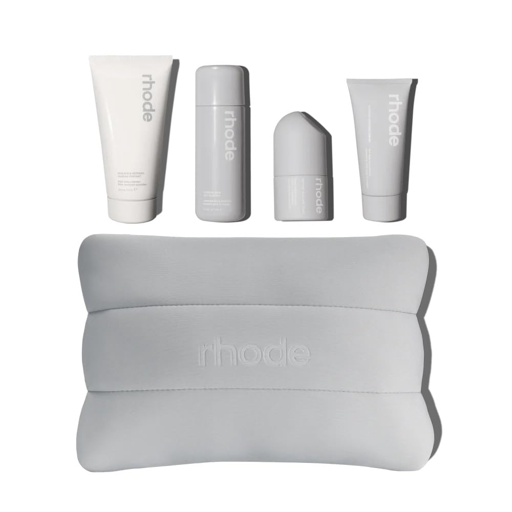 Rhode Skincare Daily Essentials Kit, 4-Piece Full Size Skin Care Collection, Cream and Grey