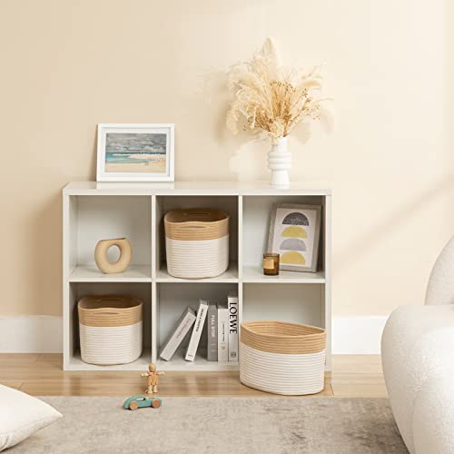UBBCARE Set of 3 Cotton Rope Storage Baskets for shelves-15 in x 10 in x 9 in, Foldable Woven Storage Basket for Organizing,Decorative Cube Storage Bins with handles for Living Room - Thumbnail 3
