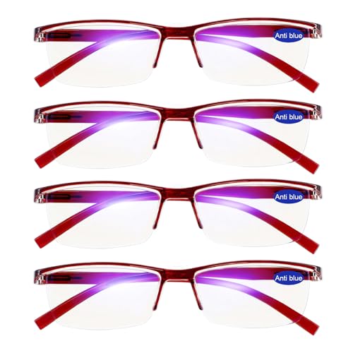 Image of 4 Packs Red Reading Glasses 3.5 Women's Blue Light Blocking Semi-rim Readers 1.00 1.50 2.00 2.50 3.00 3.50 4.00