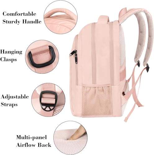 Image of MATEIN 15.6 inch Laptop Backpack, Cute Slim Computer Travel Backpack with USB Port, Carry On Casual Daypack Bag Gifts for Women Teacher Nurse, Pink