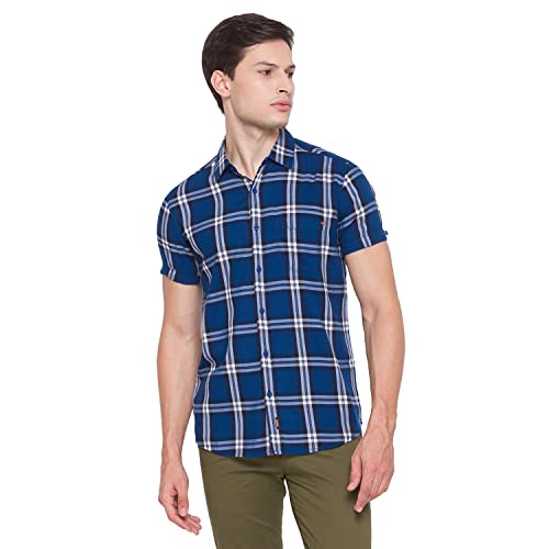Image of Spykar Men's Slim Shirt (8907966635388 Teal Blue 2XL)