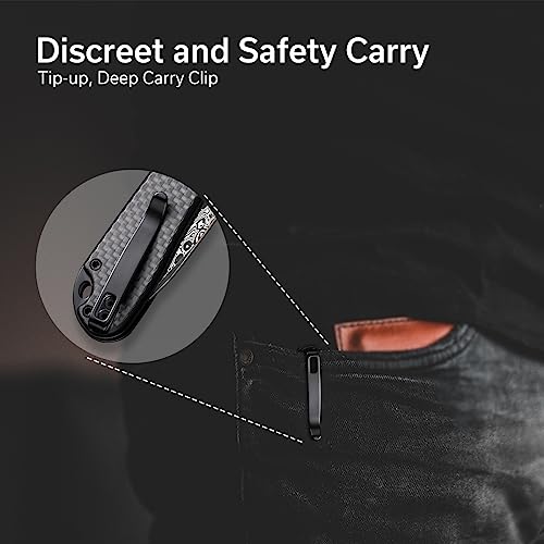 Image of CIVIVI Elementum II Pocket Folding Knife, 2.96 inch Damascus Blade Utility Knife with Deep Carry Pocket Clip for EDC C18062PB-DS1