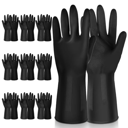 AojSup 10 Pairs Chemical Resistant Latex Gloves, Heavy Duty Black Rubber Gloves, Reusable Dishwashing Cleaning Glove, Cleaning Protective Safety for Car Home Lab (Large)