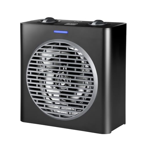 BLACK + DECKER - Termoventilatore compatto 2000W. Potenza e termostato regoabili. 2 modalità e funzione Ventilatore. Sistema anti ribaltamento e anti surriscaldamento. Nero opaco e grigio.