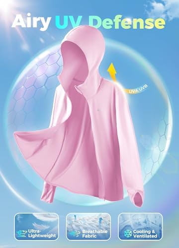 Willit Women's UV Shirts UPF 50+ Long Sleeve Sun Protection Jacket Hooded SPF Shirts with Pockets Pink 3XL - 2