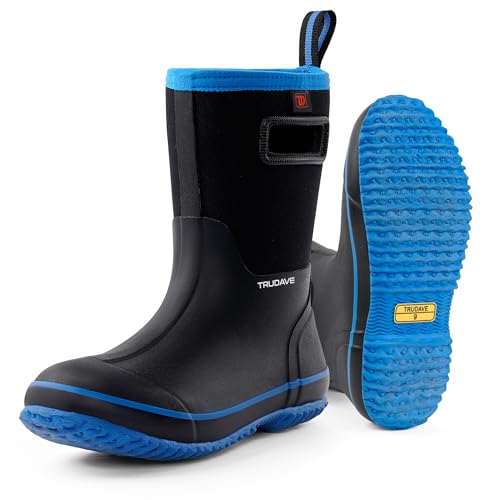 Image of Trudave Rubber Rain Boots for Men, Neoprene Waterproof Rain Boots, Mid Calf All-Season Mud Boots, Insulated Warm Outdoor Work Shoes for Hunting, Gardening, Farming, Yard Working
