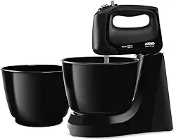 Batedeira Arno Mini Chef Portátil 400W com 2 Tigelas de 4 Litros 4 velocidades Função Pulsar Preta HM11 127v