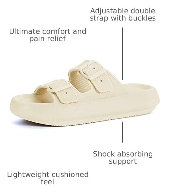 Image of BRONAX Pillow Slippers for Women and Men | Adjustable Double Buckle Shower Slides | Cushioned Thick Sole Sandals