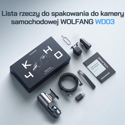 Kamera samochodowa WOLFANG 4K przednia i tylna kamera samochodowa Wi-Fi, podwójna kamera samochodowa z noktowizorem, nag