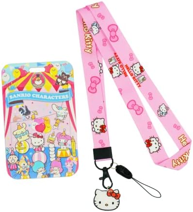 Eiodlulu Id Holder Vertical Badge with 1 Clear Id Card Window 1 Card Slot and 1 Neck Lanyard Cute Cartoon for Women Office School Credit Card Driver License Plastic Case Pink