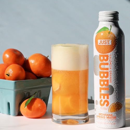 Image of JUST Bubbles Valencia Orange- Pure Premium Sparkling Spring Water in a Fully Recyclable Reusable Eco-Friendly Bottle - 100% Mountain-Sourced Carbonated Water with Naturally Occurring Minerals, 16 Fl