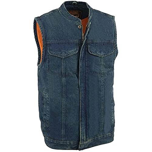 Milwaukee Leather MDM3000 Men's 'Brute' Concealed Snap Black Denim Club Style Vest w/Hidden Zipper