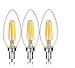 (3 PACK) 6-Watt LED Filament Candelabra Light Bulb, Dimmable, Warm White 2700K, 60-Watt Incandescent Replacement, 550 Lumens, E12 Candelabra Base, Torpedo Shape, UL-Listed