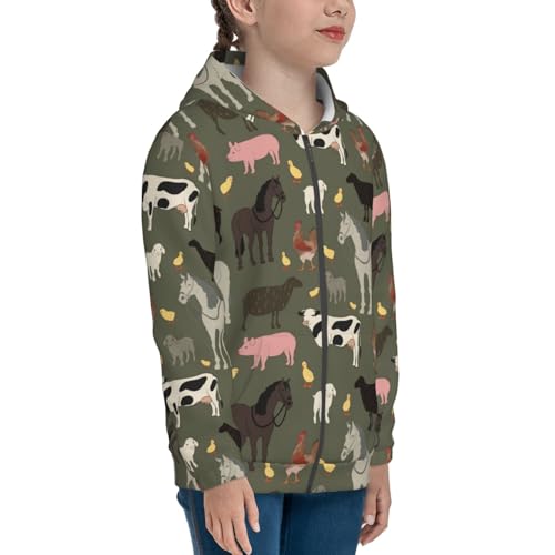 Farm Animals Kids Pullover Hoodies Boys Zip Up Sweatshirts Girls Athletic Clothes with Pocket4
