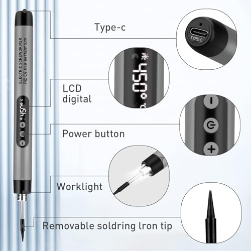 Mini Cordless Soldering Iron Kit, USB Rechargeable Portable Cordless Soldering Iron, LCD Digital Adjustable Temperature Thermostatic Soldering Gun for Home Appliance Repair, DIY - Thumbnail 3
